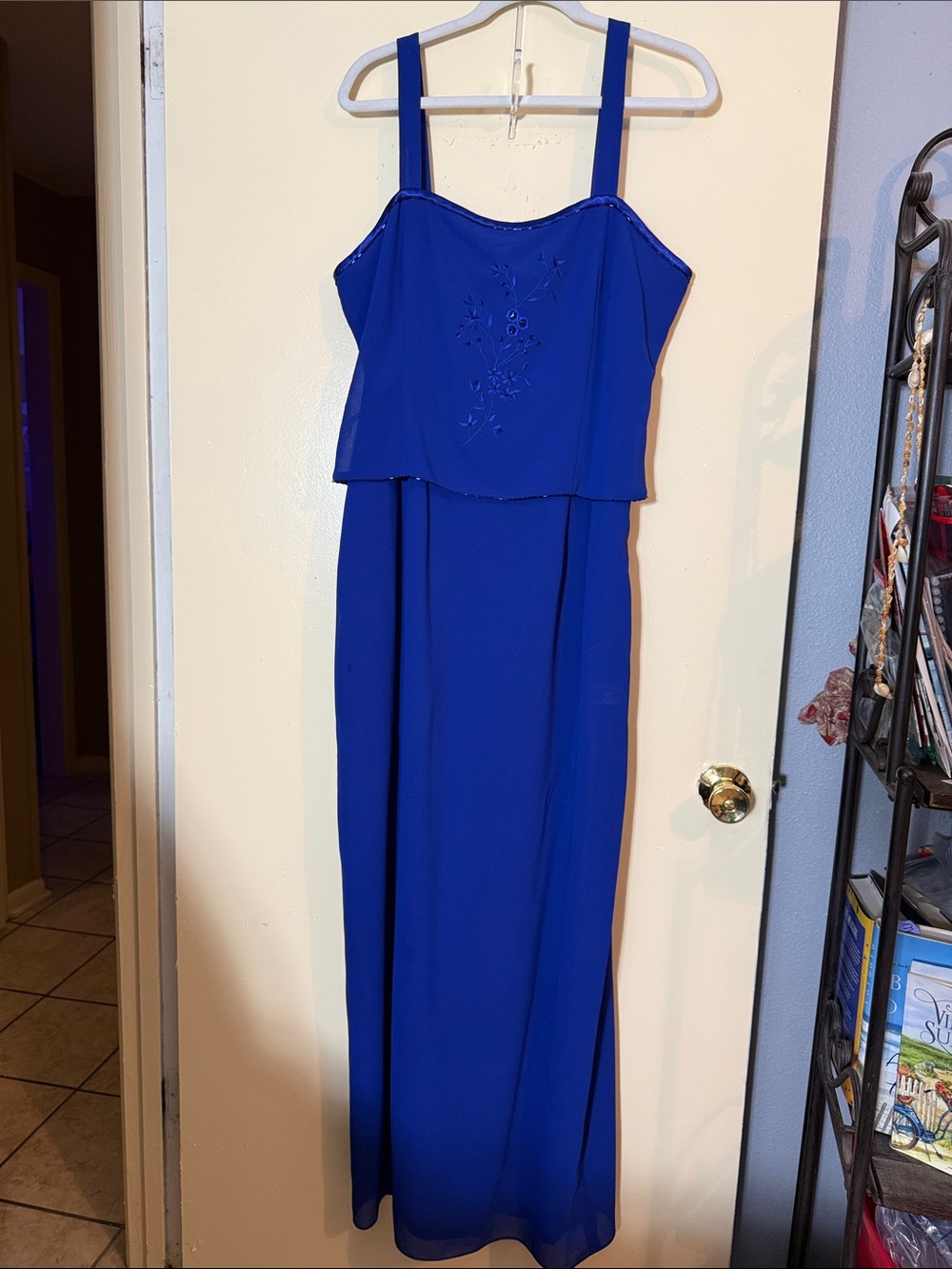 Classic Royal Blue Maxi Dress with Embroidered Bodice